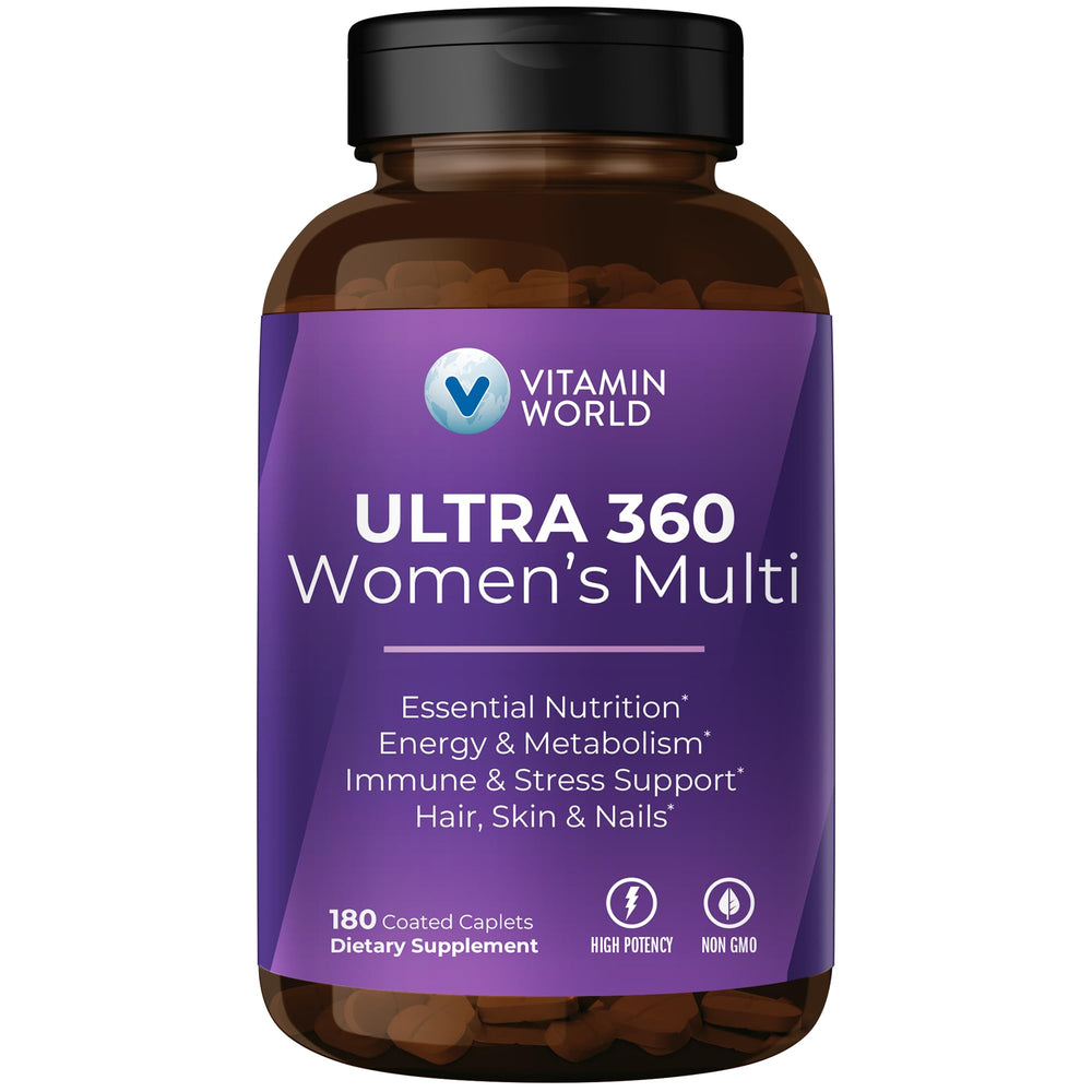 Bottle of Vitamin World Ultra 360 Women’s Multivitamin with caplets