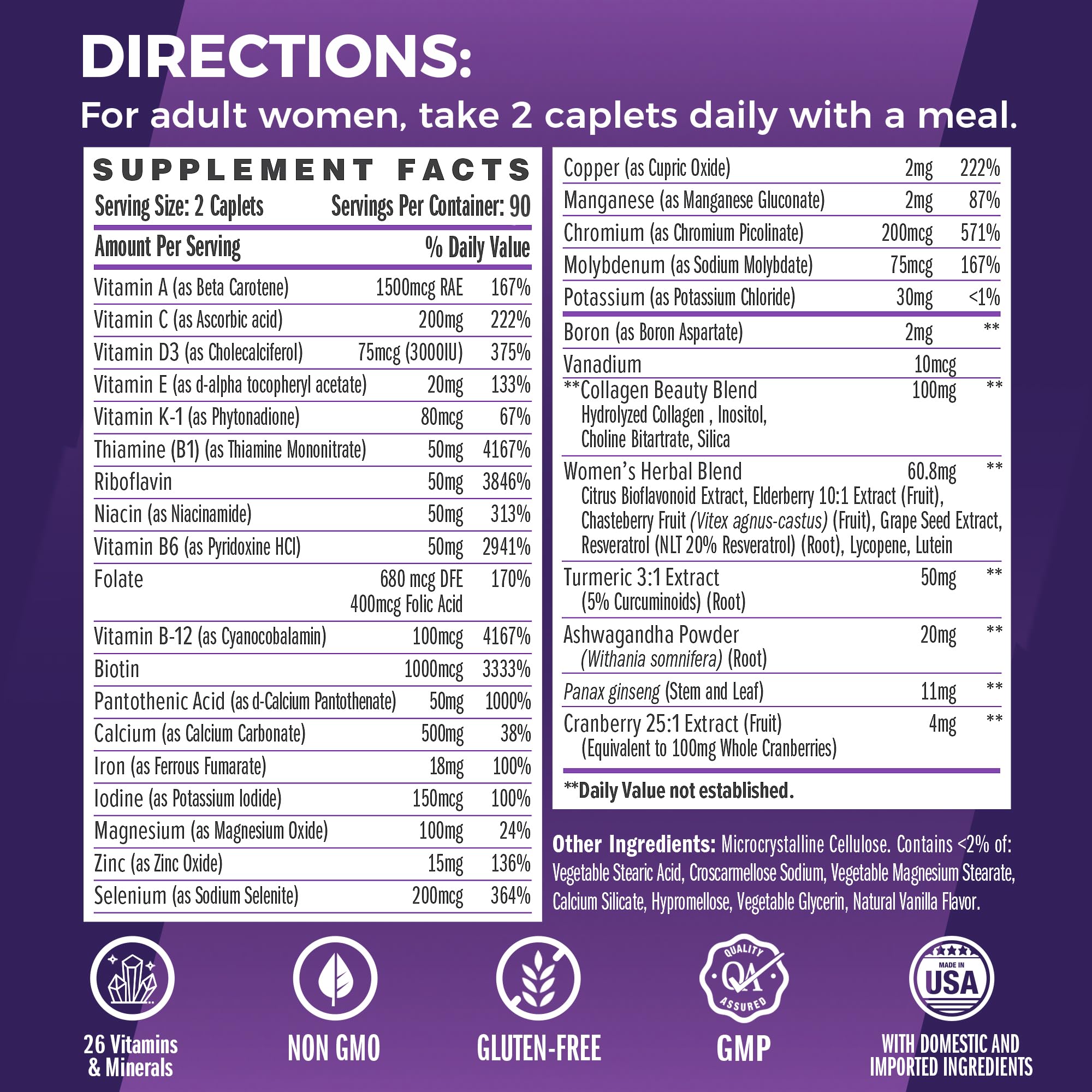 Close-up of the product label on Vitamin World Ultra 360 Women’s Multivitamin