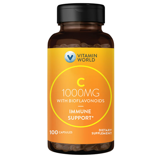 Front of Vitamin World Vitamin C 1000 mg bottle with Bioflavonoids