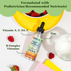 Dropper dispensing liposomal liquid multivitamin for kids