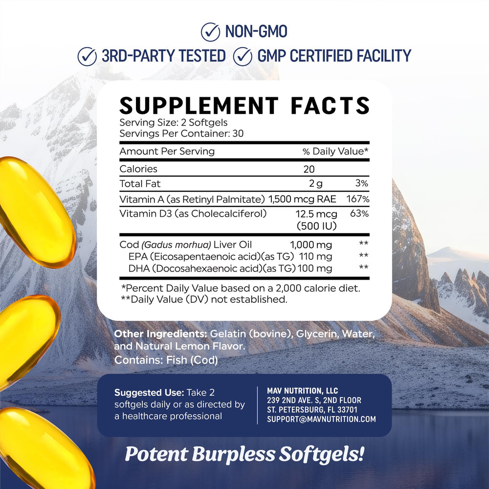 Vitamin A and D3 nutrients for cod liver oil supplement