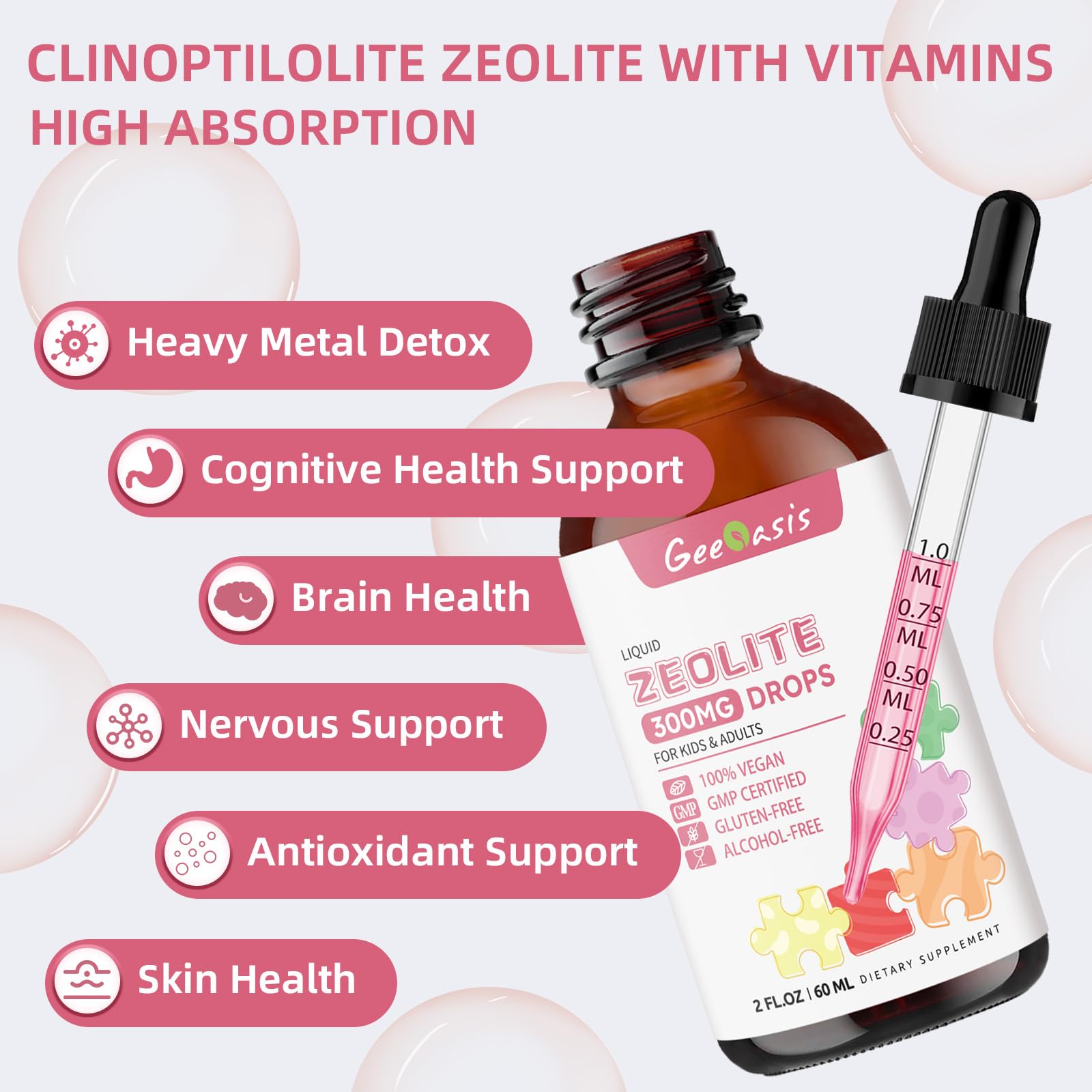Vitamins B12, D3, C and zinc blend in zeolite drops