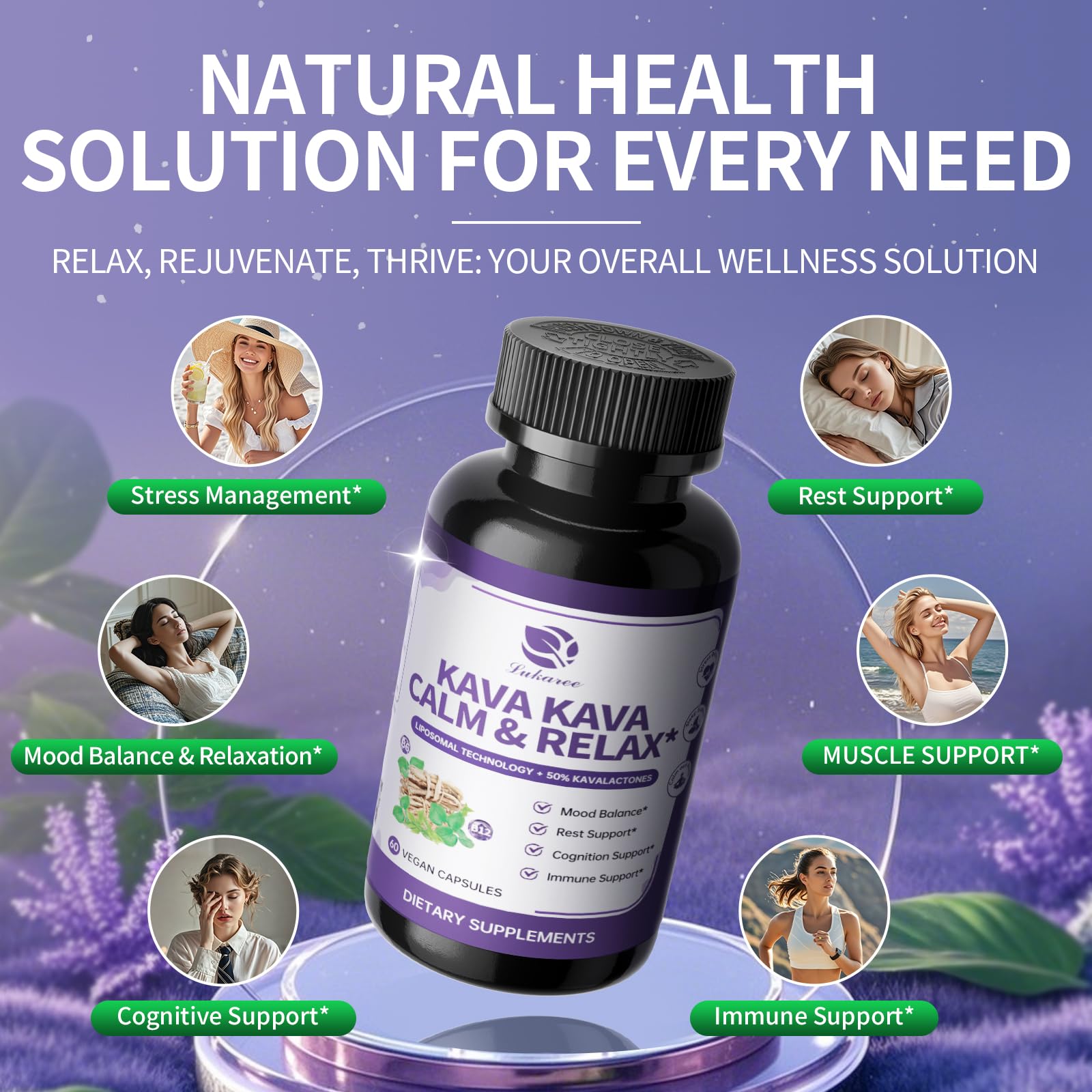 Kava capsules with vitamins B6 and B12 and folate