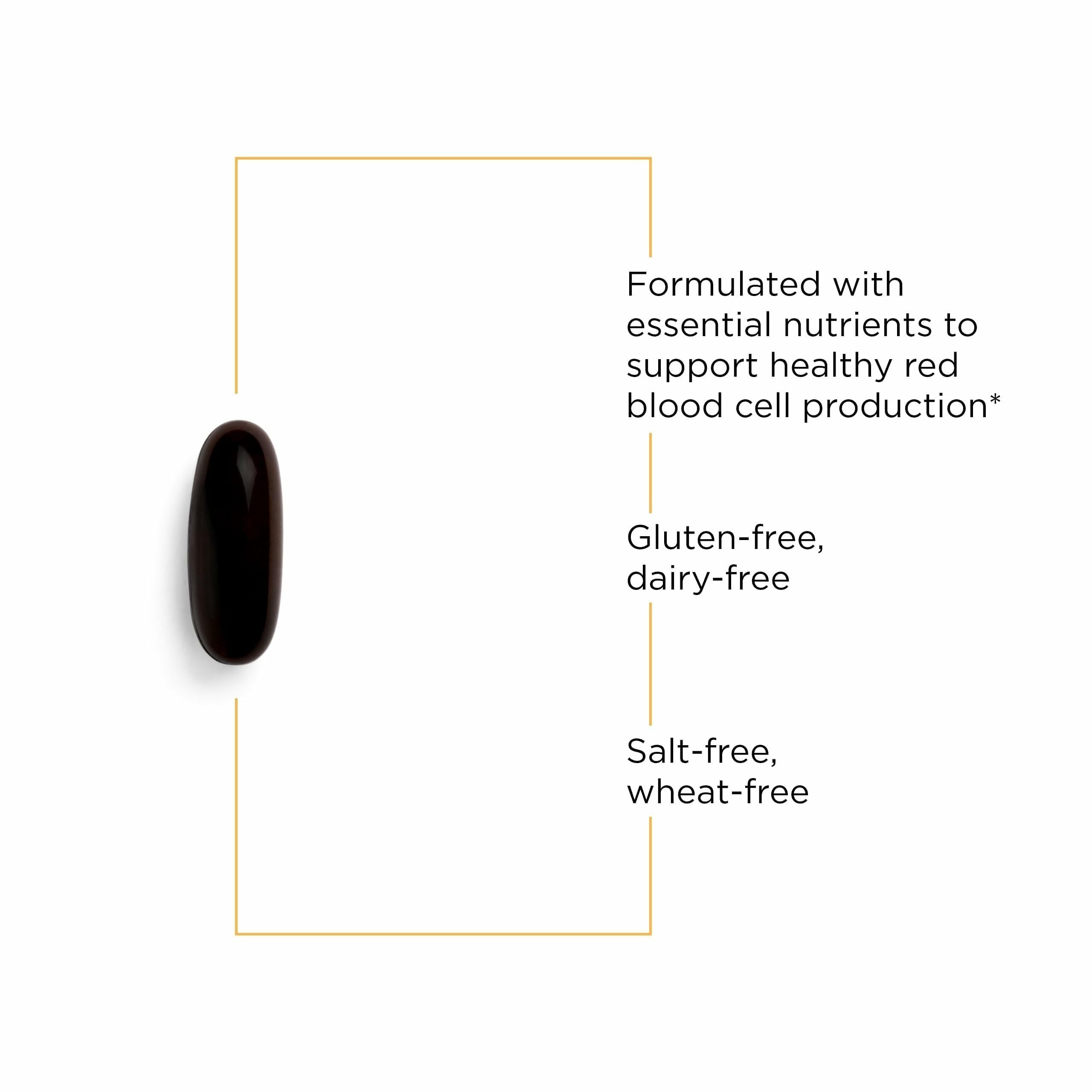 Graphic showing vitamins C, B12, and folate included in the formula