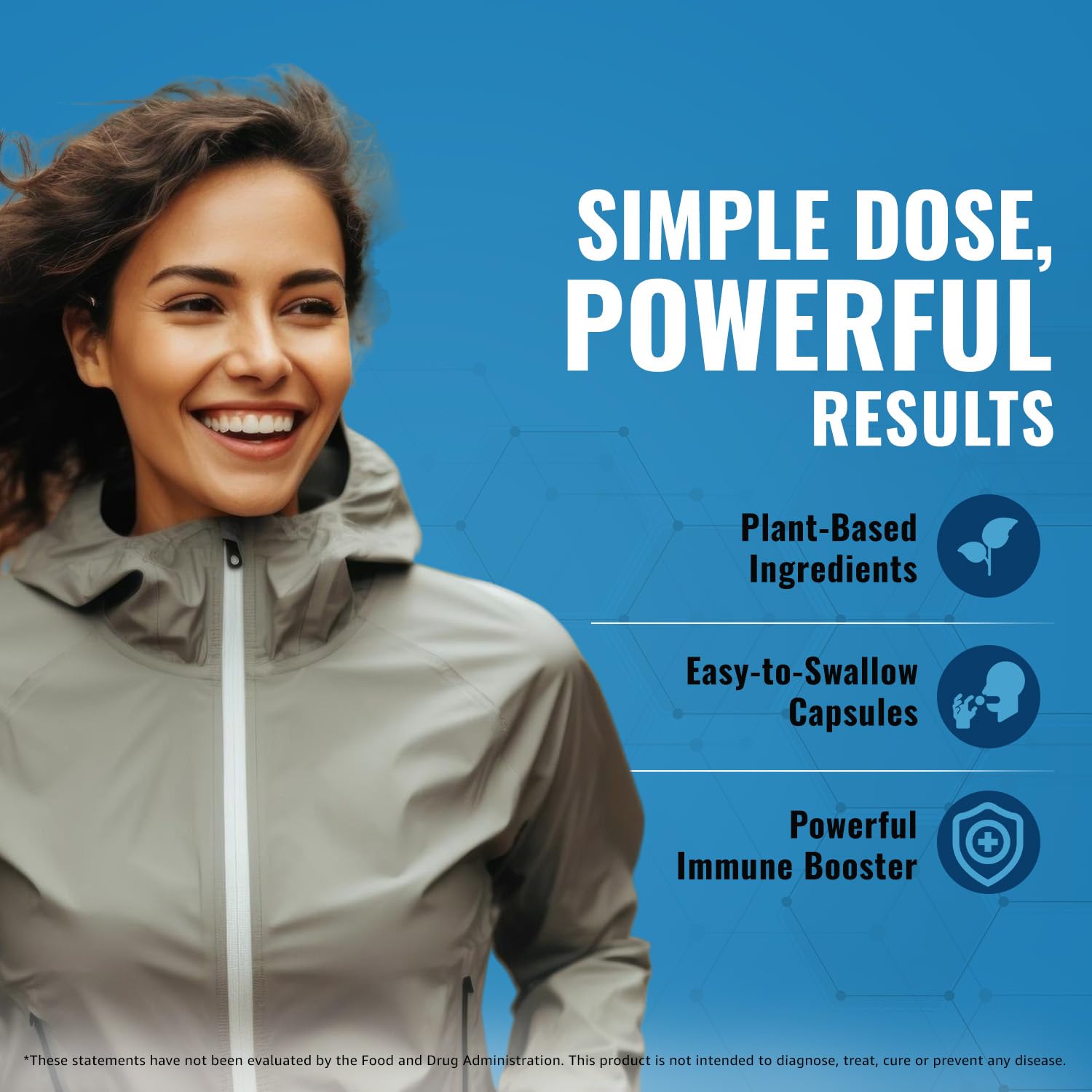 Assorted immune-support ingredients: Vitamin C, Zinc, Vitamin D3, Quercetin, Echinacea