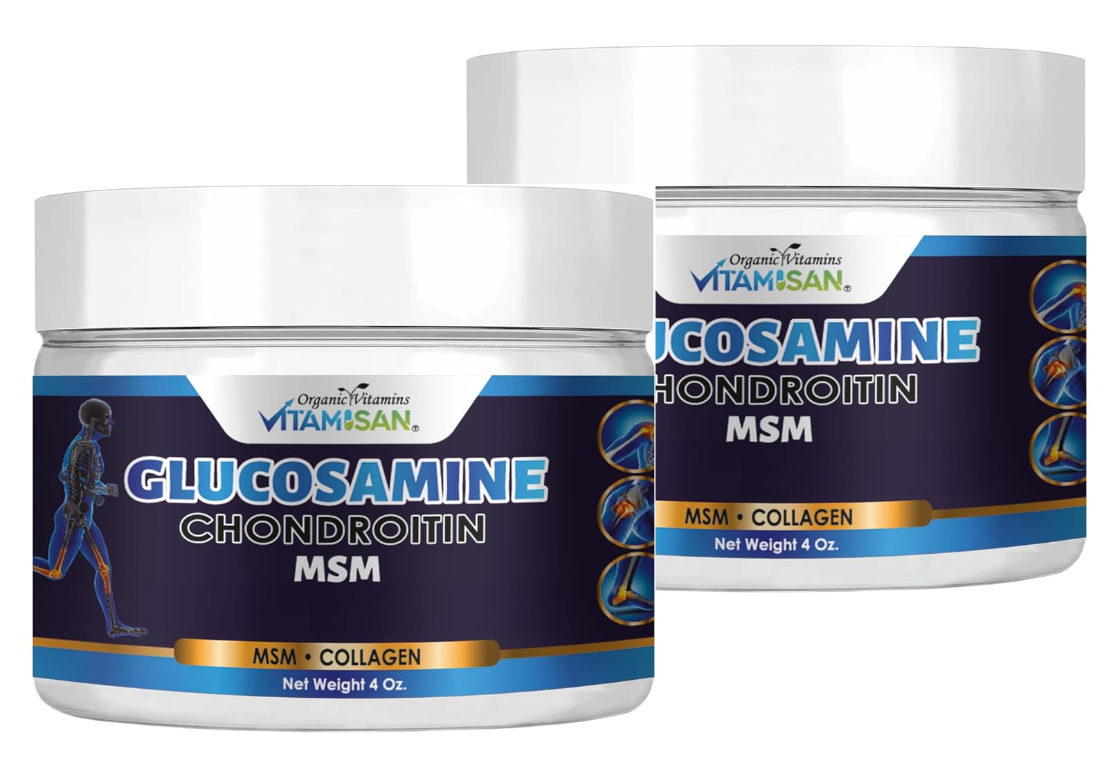 Two 4oz jars of Vitamisan Glucosamine Chondroitin MSM Collagen Arnica Cream 2-pack