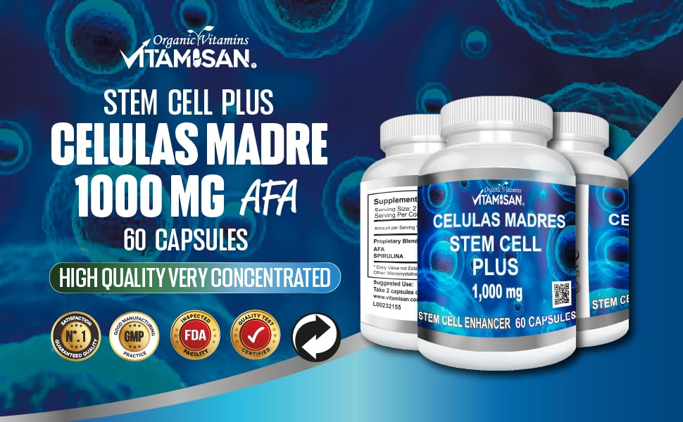 Close-up of Vitamisan Stem Cell Plus 1000mg bottle label
