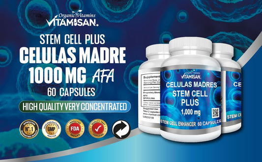 Close-up of Vitamisan Stem Cell Plus 1000mg bottle label