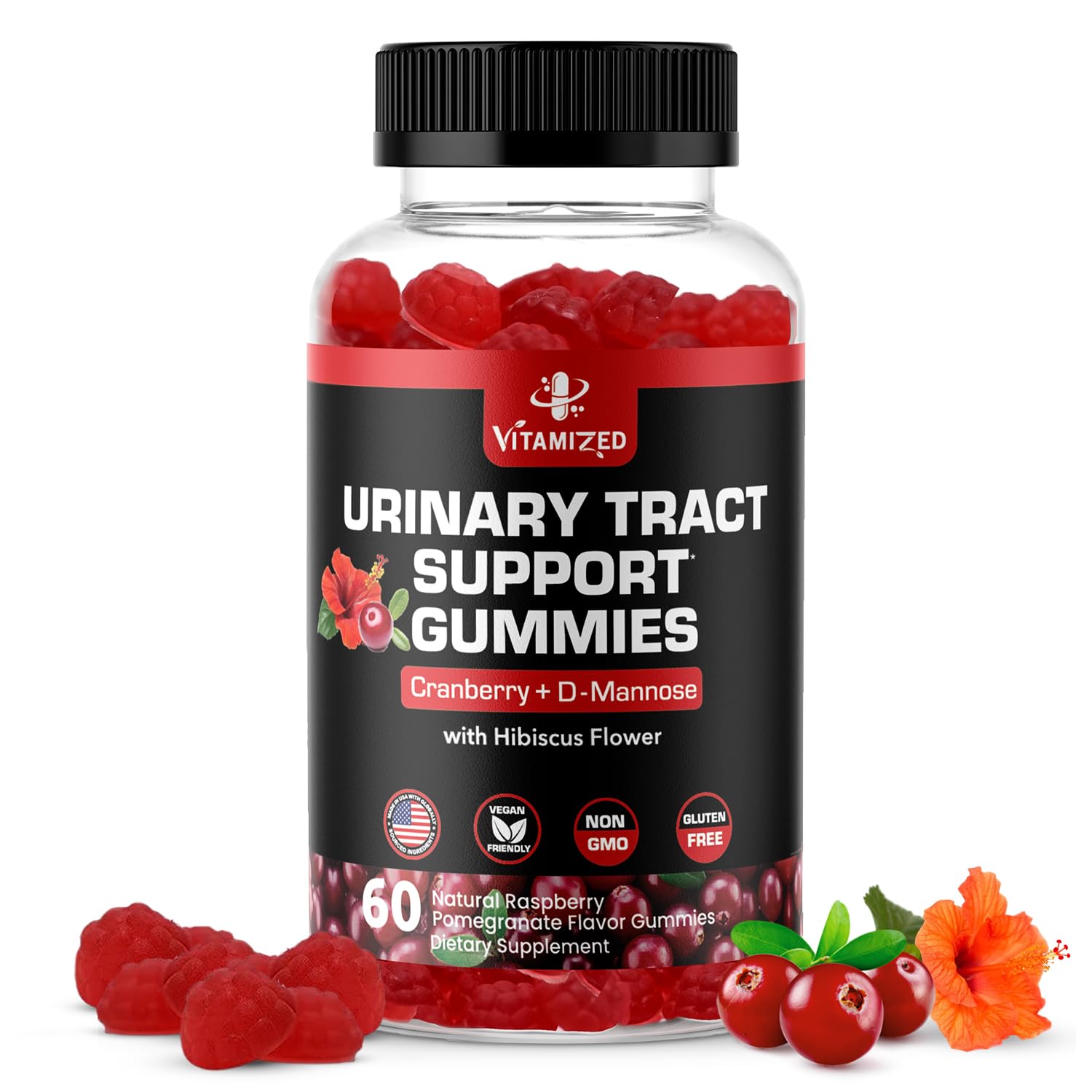 Hero image of VITAMIZED Cranberry Gummies with 1500mg cranberry extract and D-Mannose, 60-count bottle