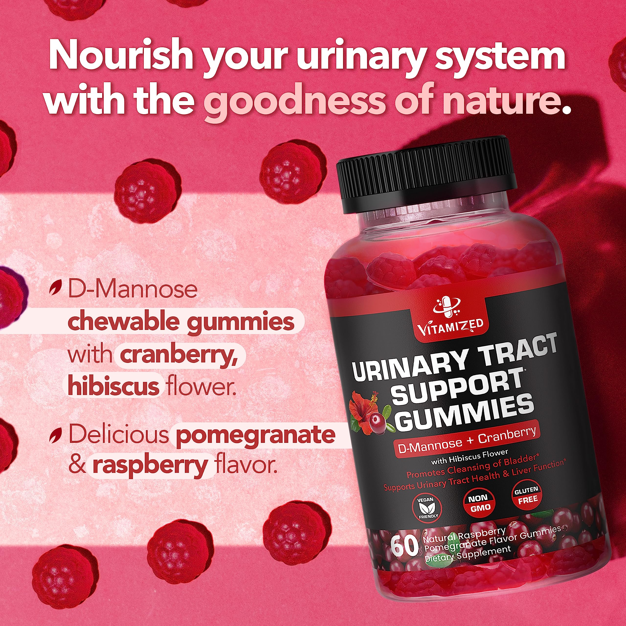 Label highlighting non-GMO, vegan, and gluten-free features