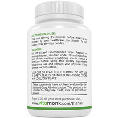Detail of dosage and ingredients on VitaMonk HistaResist label.
