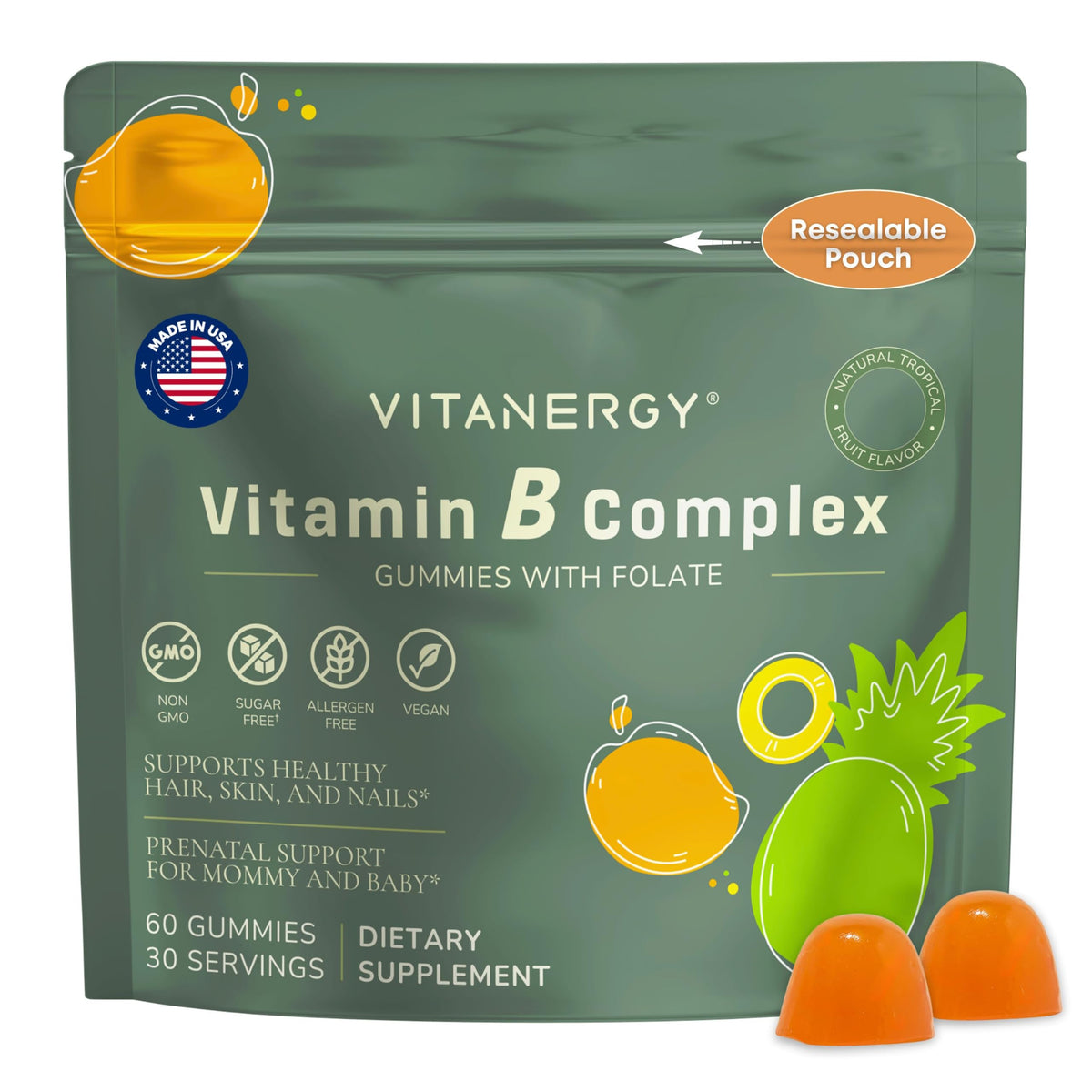 Vitanergy Vitamin B Complex Gummies for Women – Front view, tropical flavor