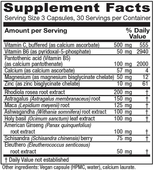 Close-up of Adrenal Assist ingredients label