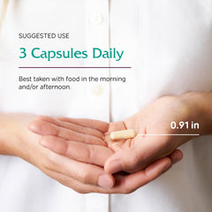 90 capsules bottle on white background with green label