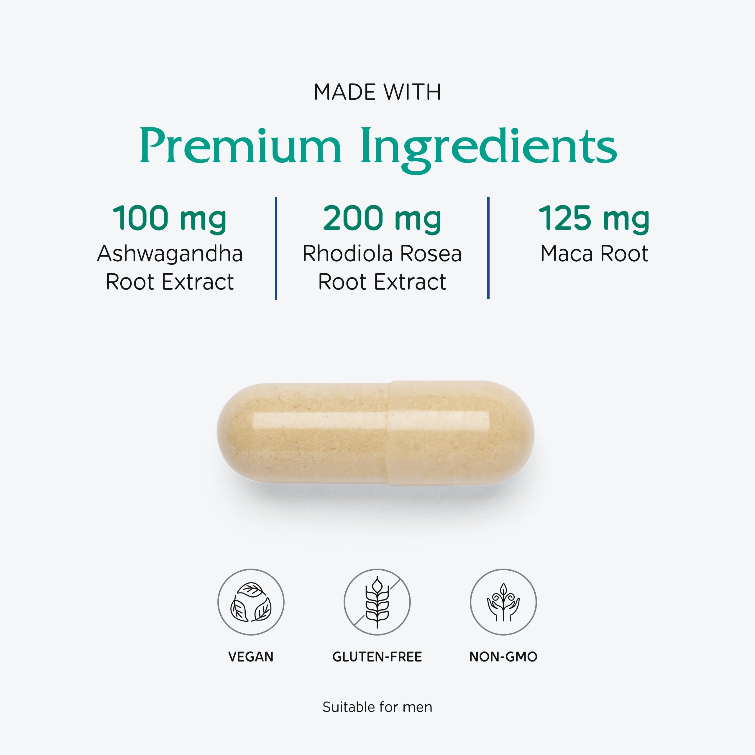 Product label close-up highlighting vegan ingredients and 180-count supply.