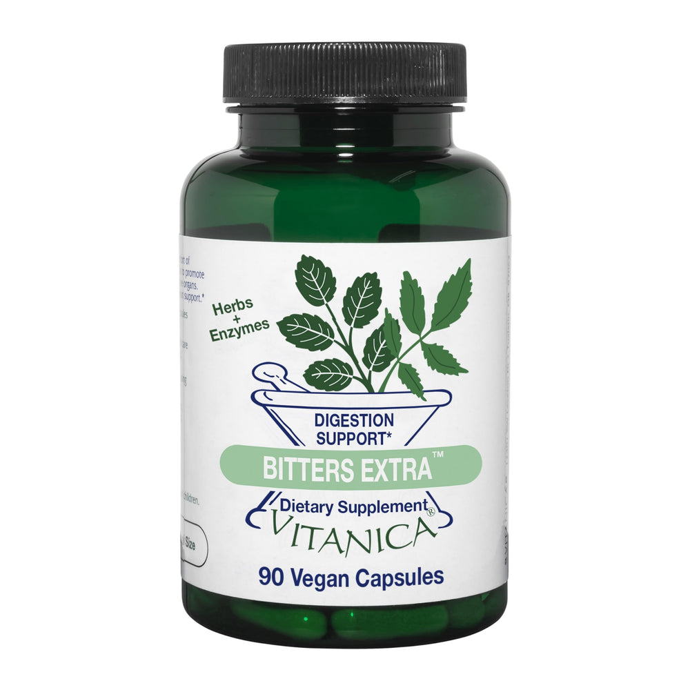 Vitanica Bitters Extra bottle front view with 90 capsules