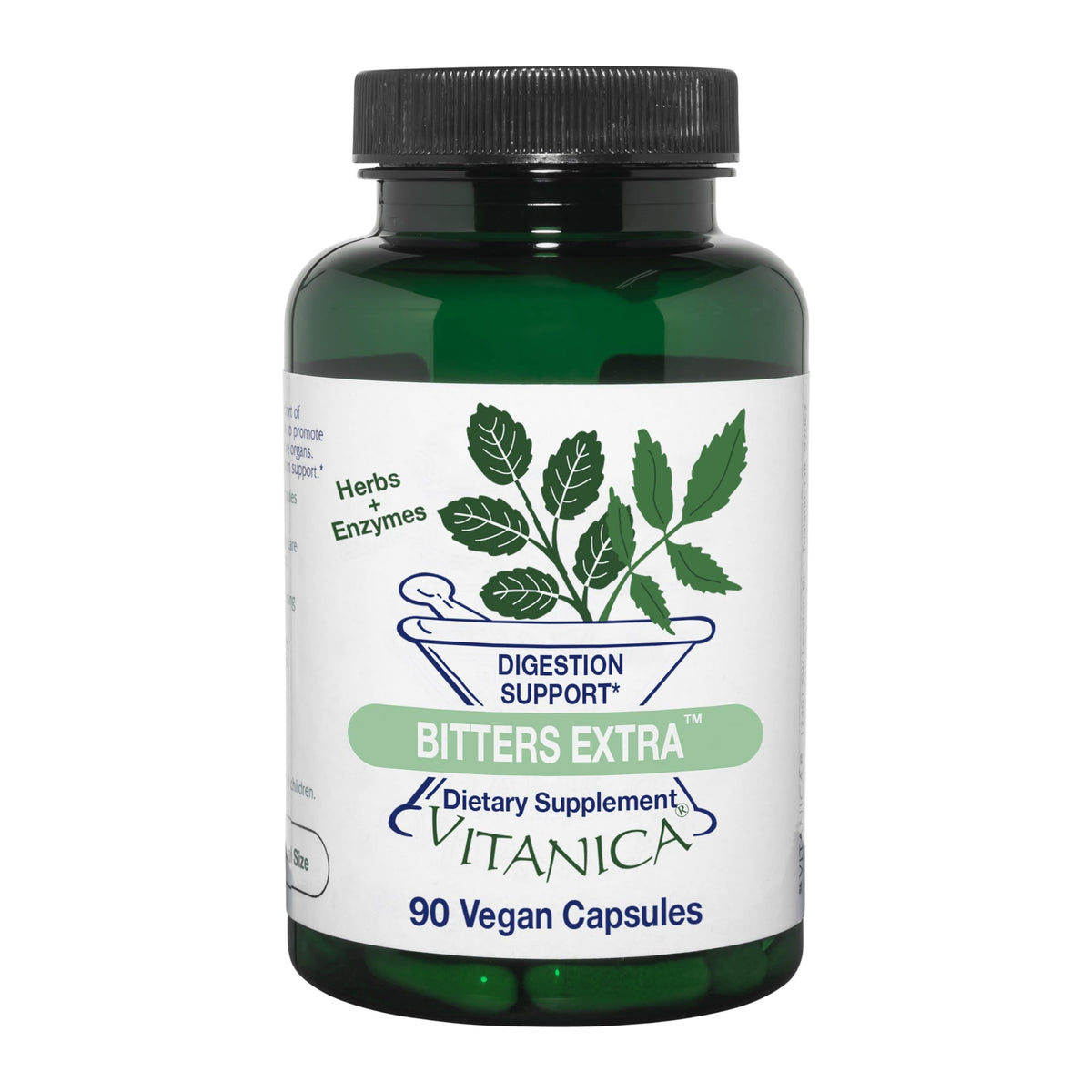 Vitanica Bitters Extra bottle front view with 90 capsules