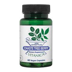 Vitanica Chaste Tree Berry Vitex Extract Plus bottle on white background