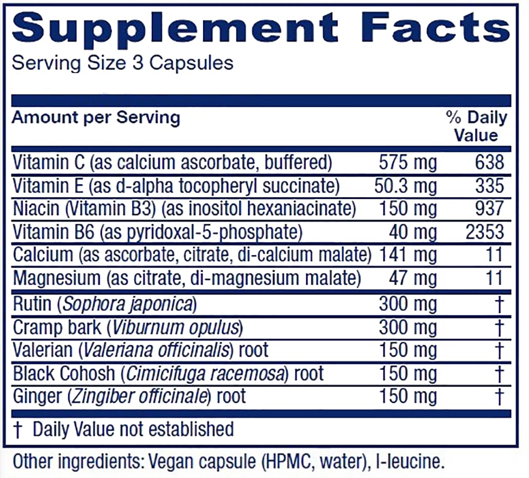 Close-up of Cramp Relax ingredients including Black Haw, Valerian root, Black cohosh, and Ginger root