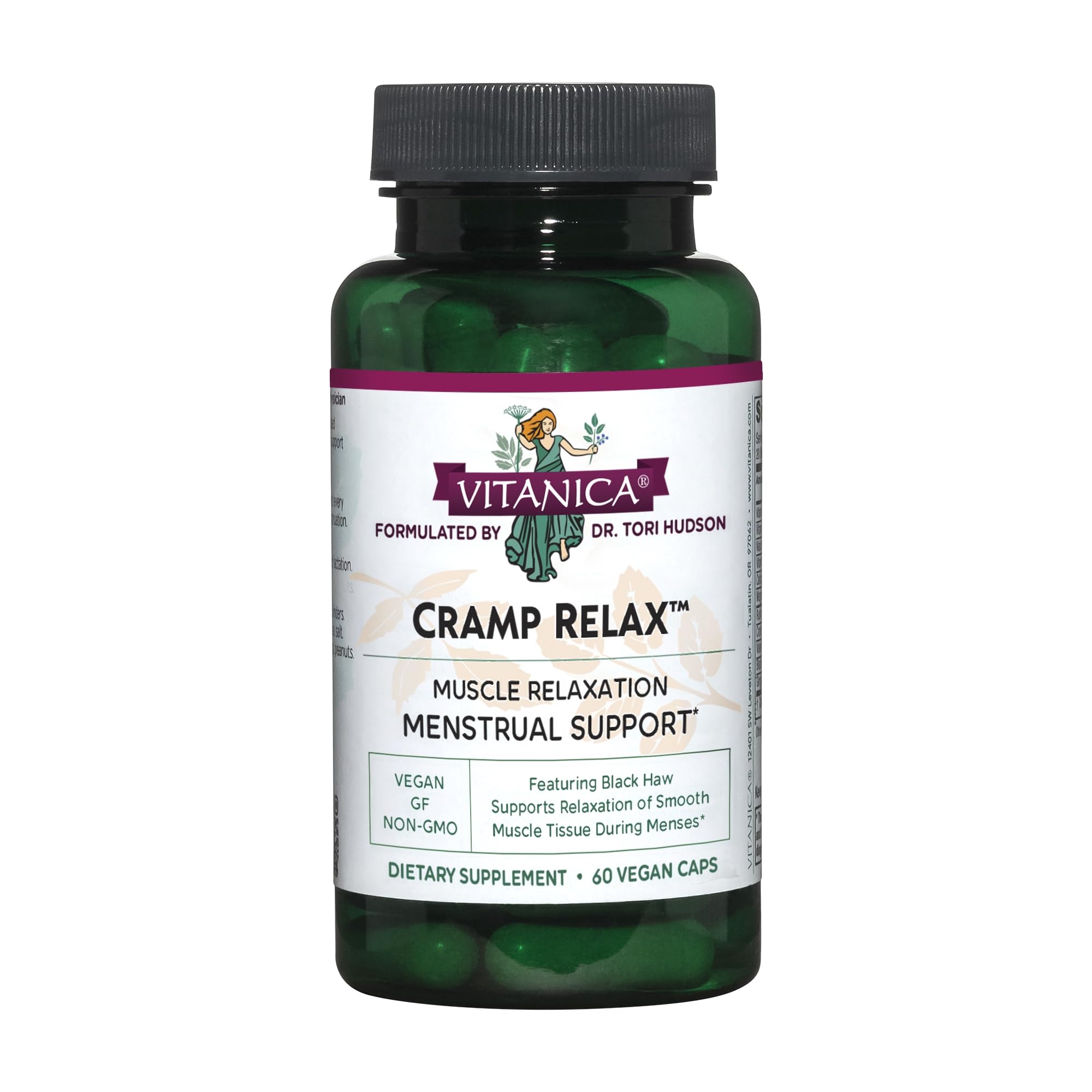 Bottle of Vitanica Cramp Relax vegan menstrual support 60 capsules