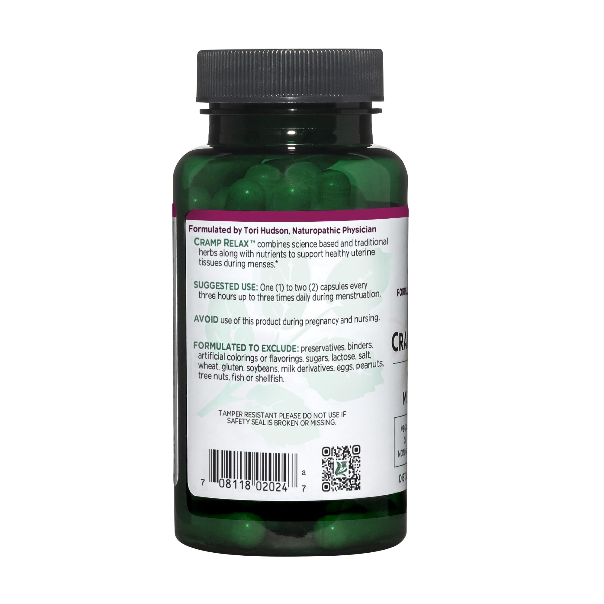 Packaging of Cramp Relax in a green glass bottle