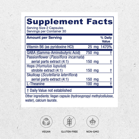 Close-up of GABA Ease label on bottle