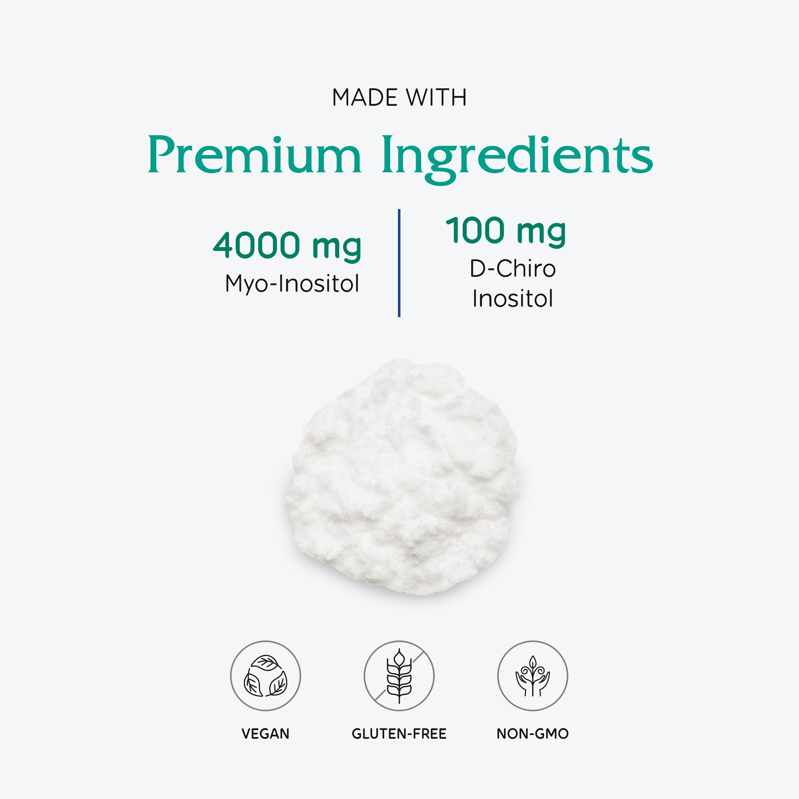 Vegan, non-GMO attributes on Optinositol packaging