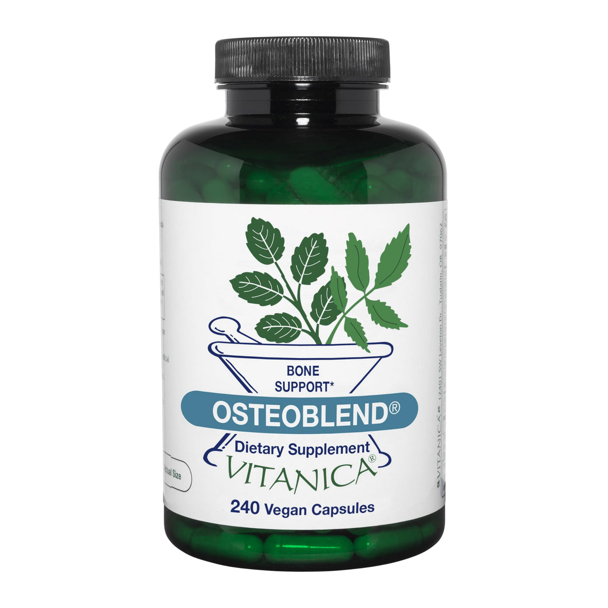 Vitanica OsteoBlend bone support bottle with 240 vegan capsules