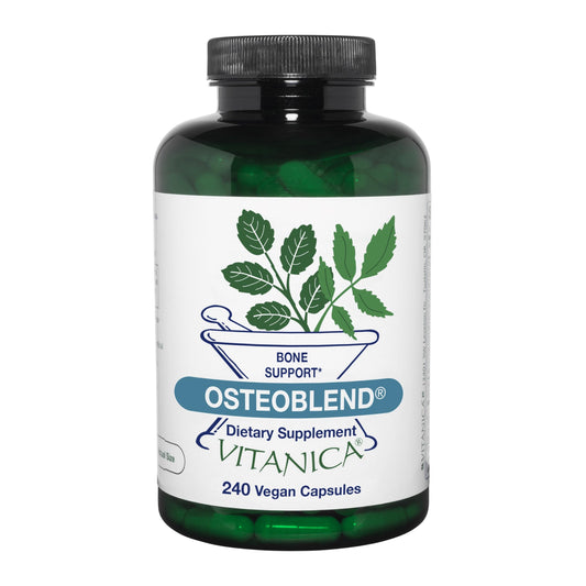 Vitanica OsteoBlend bone support bottle with 240 vegan capsules
