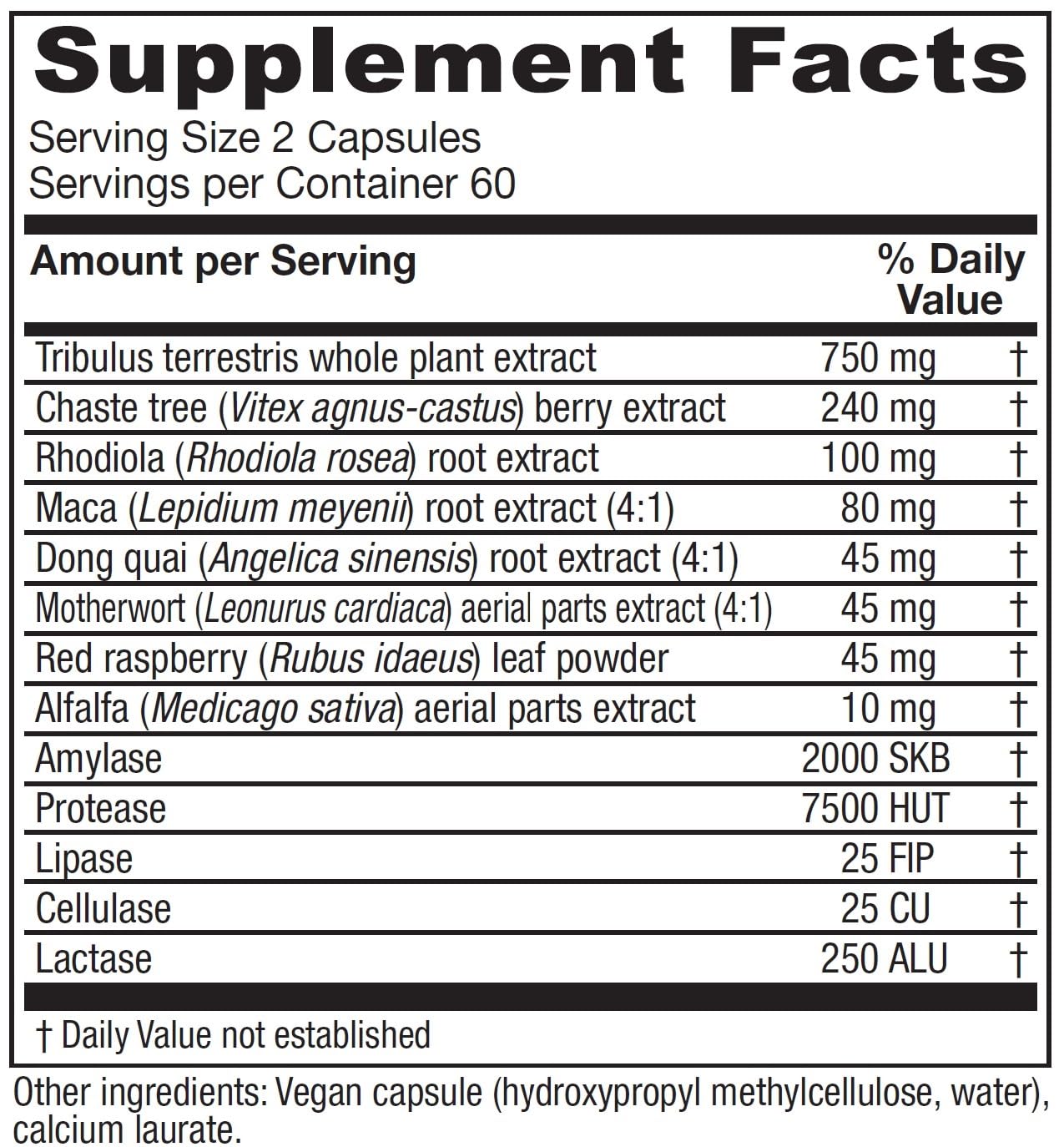 Motherwort, Dong quai, Maca root and Alfalfa in the blend
