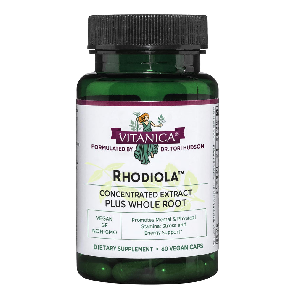 Bottle of Vitanica Rhodiola Rosea Root Extract 200mg with Dr. Formulated label