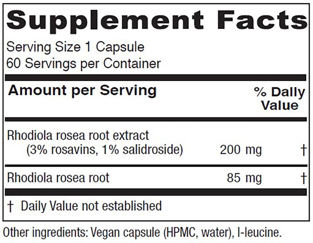 Ingredients: 3% Rosavins and 1% Salidroside in Rhodiola Rosea