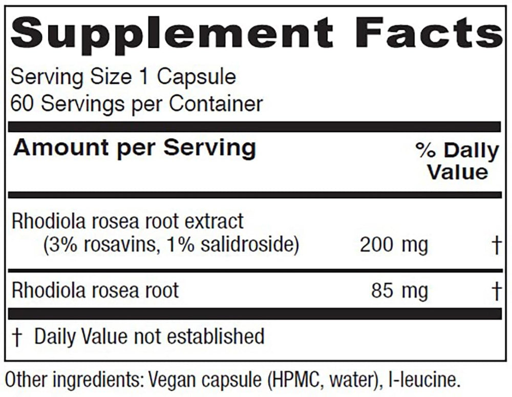 Ingredients: 3% Rosavins and 1% Salidroside in Rhodiola Rosea