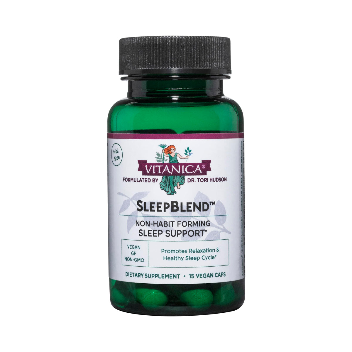 Vitanica SleepBlend bottle with 15 vegan capsules