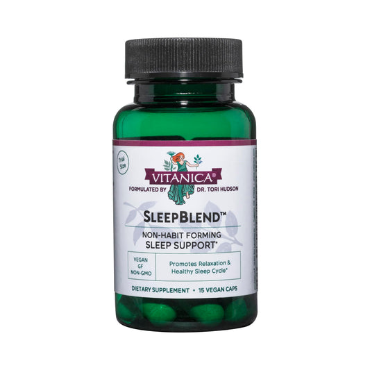 Vitanica SleepBlend bottle with 15 vegan capsules