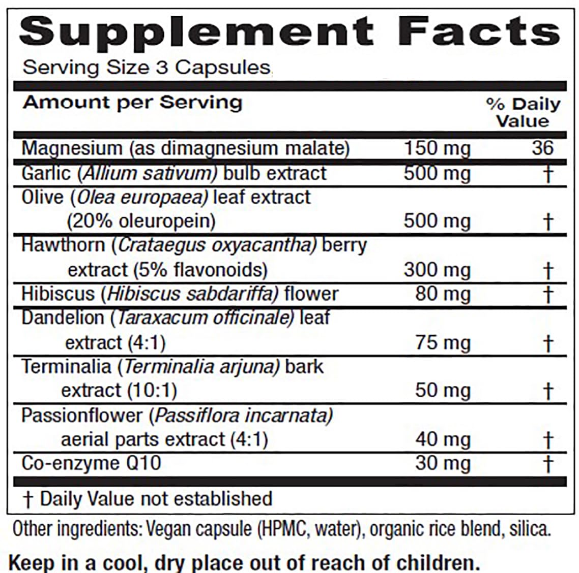 Ingredients: CoQ10, magnesium and Terminalia arjuna in VasoBlend