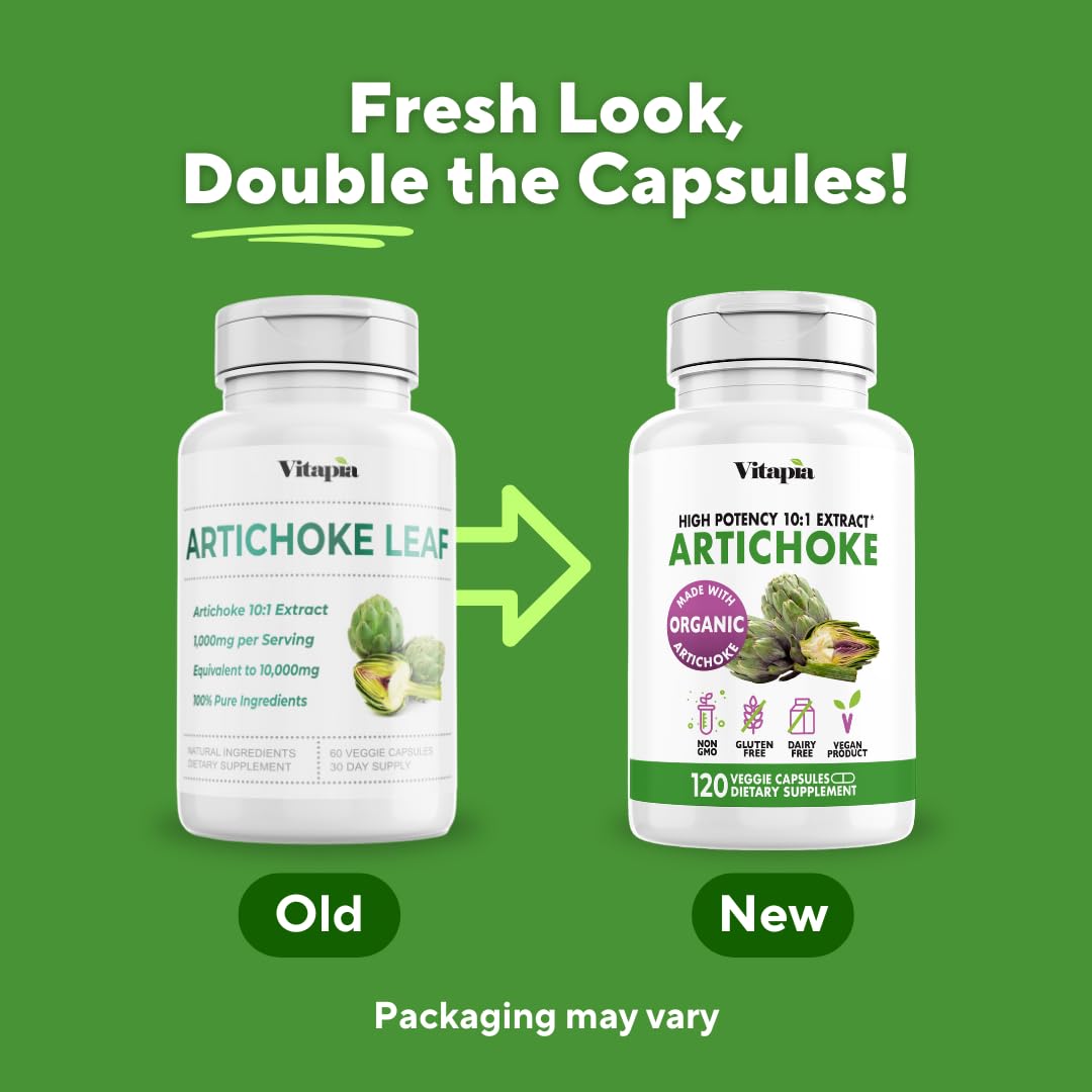 Bottle of Vitapia Organic Artichoke Extract with 120 vegan capsules