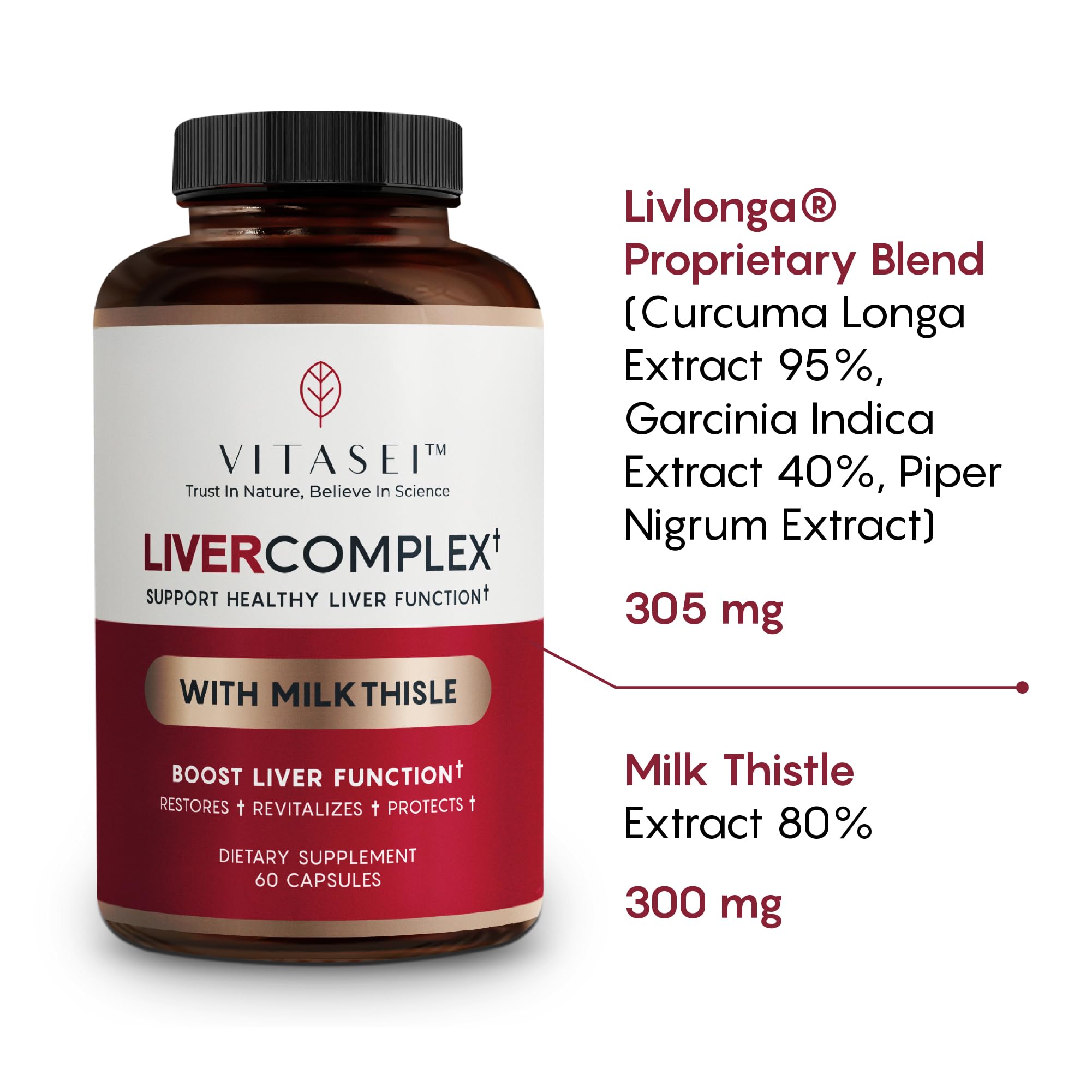 Bottle of 60 capsules for liver health support