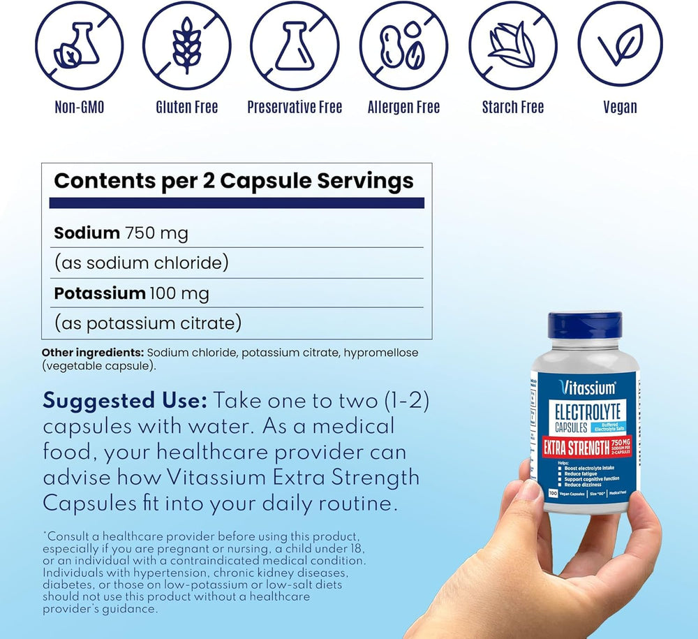 Vitassium unflavored capsules shown with travel-friendly packaging enables convenience.