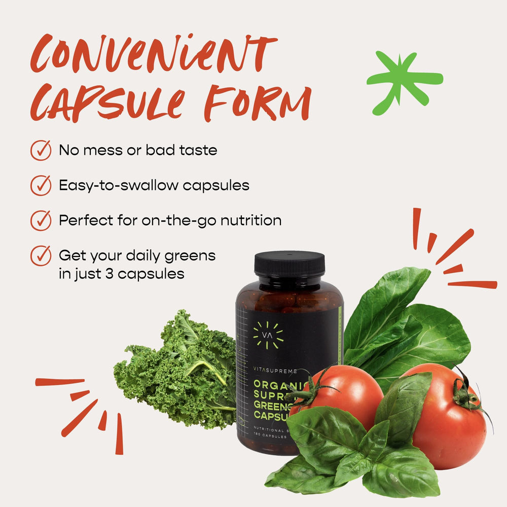 Ingredients: organic greens and fiber in capsule form