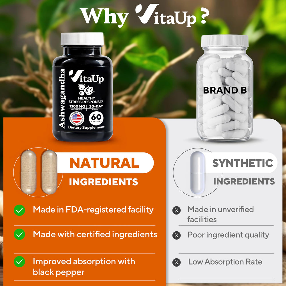Brain focus and cognitive support from VitaUp Ashwagandha capsules