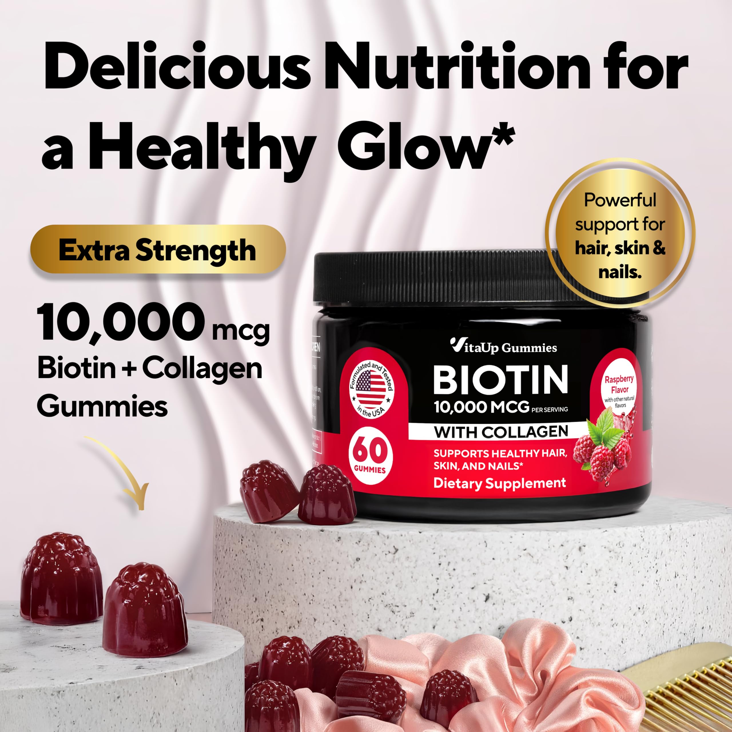 VitaUp Biotin Gummies raspberry flavor