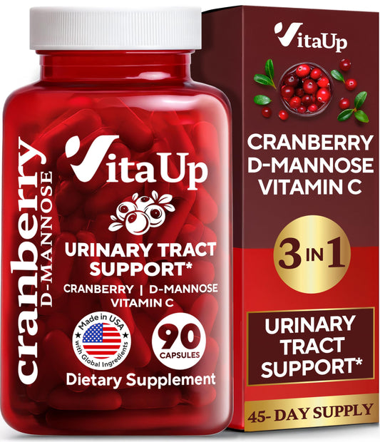 Front view of VitaUp D-Mannose with Cranberry and Vitamin C bottle