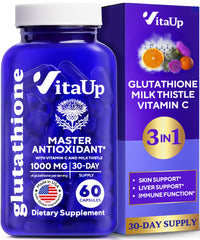 Front view of VitaUp Reduced Glutathione 1000mg bottle
