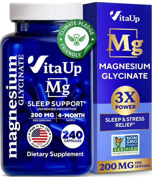 VitaUp Magnesium Glycinate 200mg bottle – front view