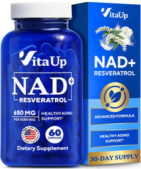 VitaUp NAD+ Resveratrol supplement bottle front label