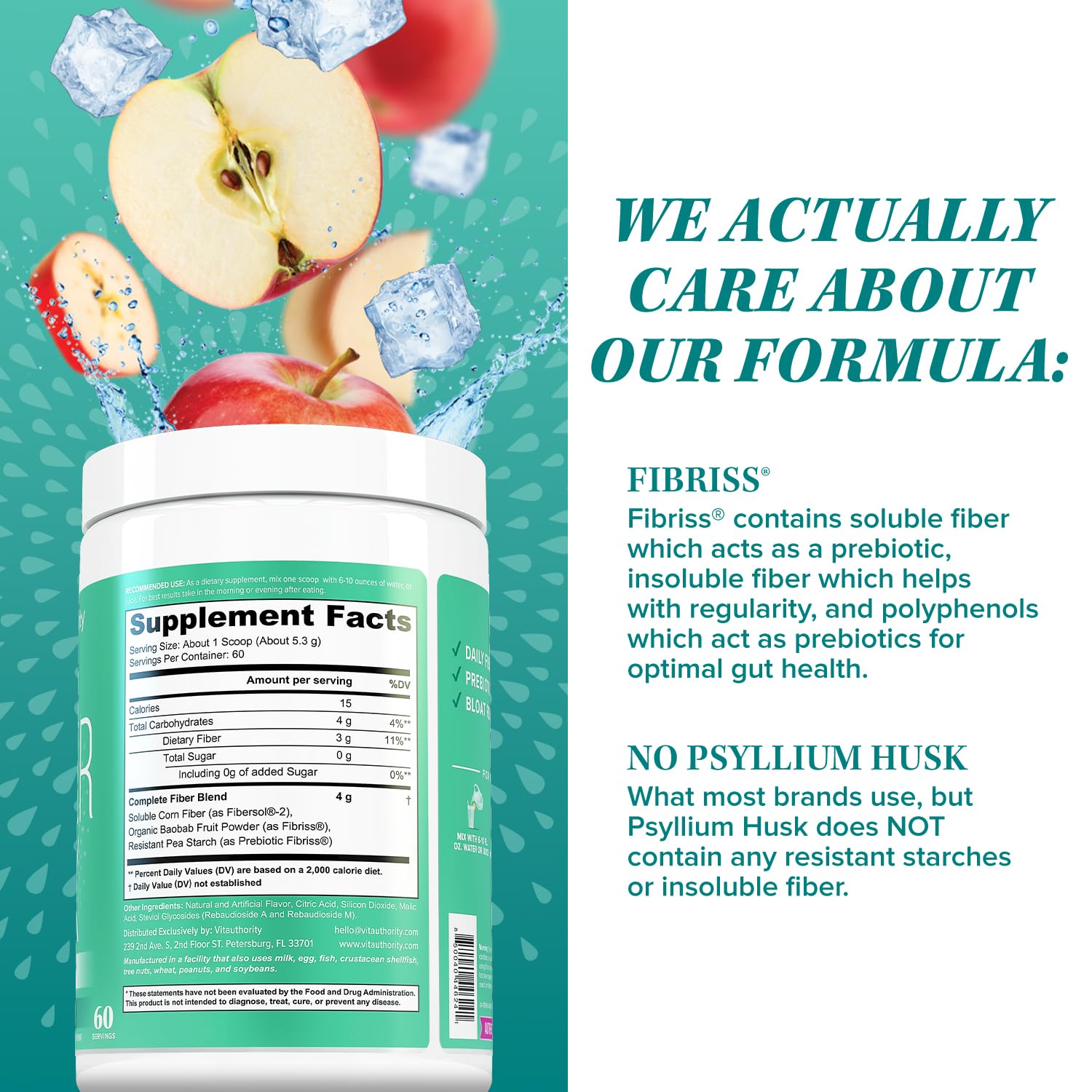 Vitauthority nutrition facts label close-up showing ingredient transparency and safety