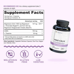 Ingredient panel highlighting Magnesium, GABA, and L-Theanine