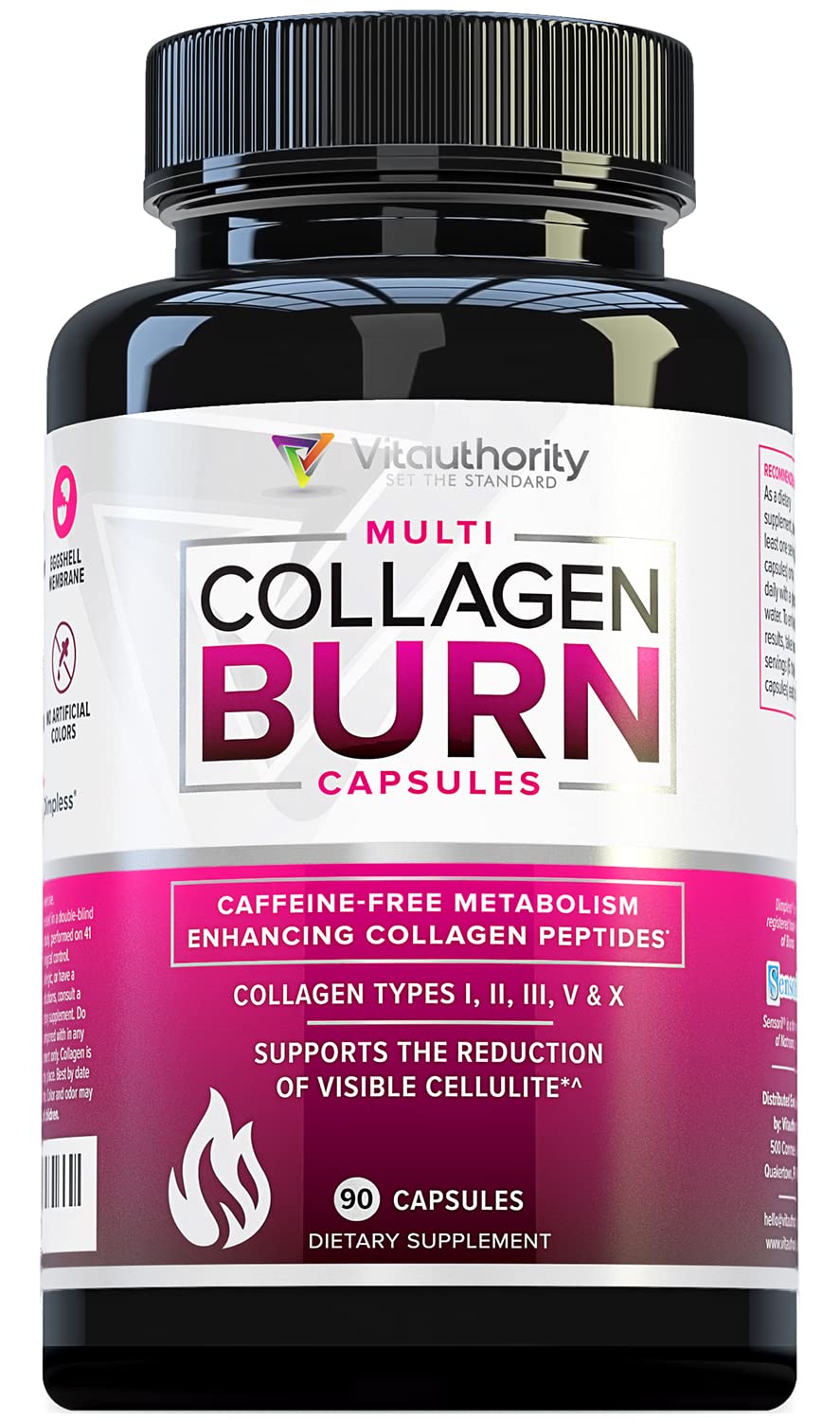 Vitauthority Multi Collagen Burn bottle shows convenient capsules for daily skin and joint support