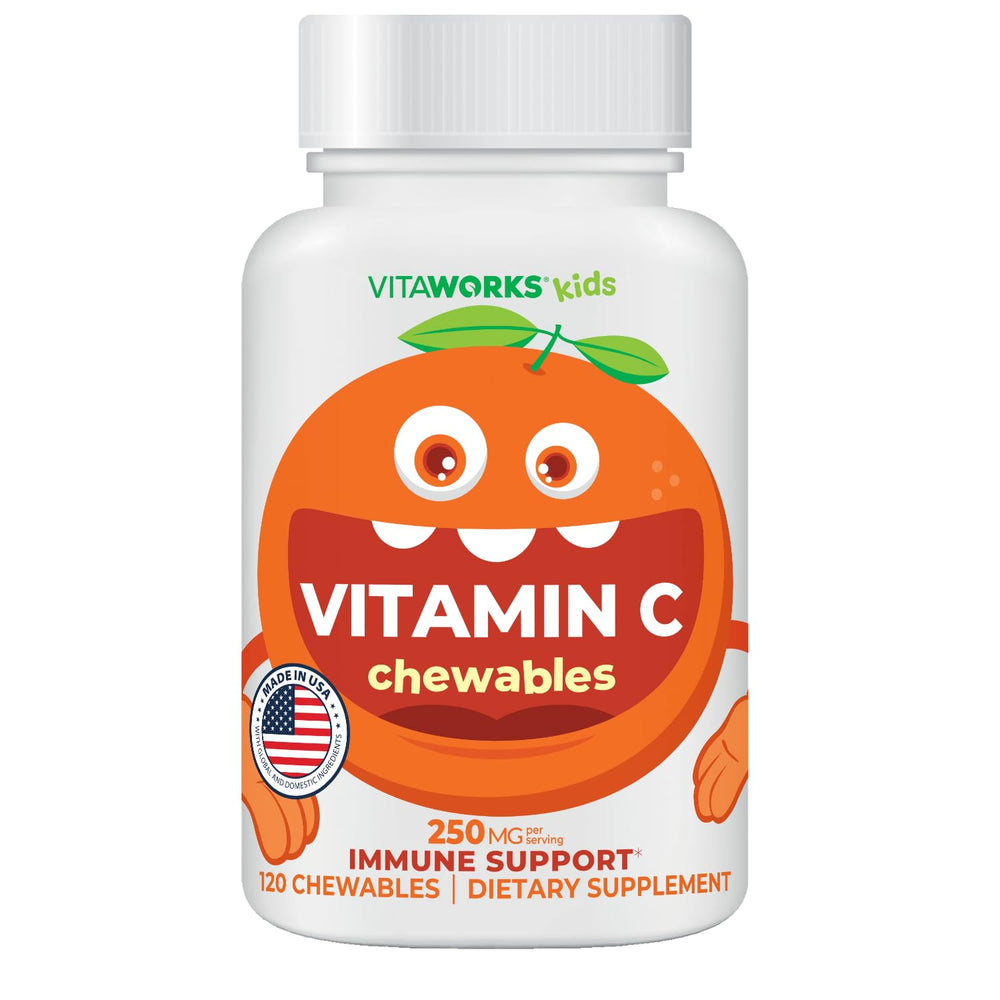 Main product image: VitaWorks Kids Vitamin C Chewables orange flavor, 120 count bottle